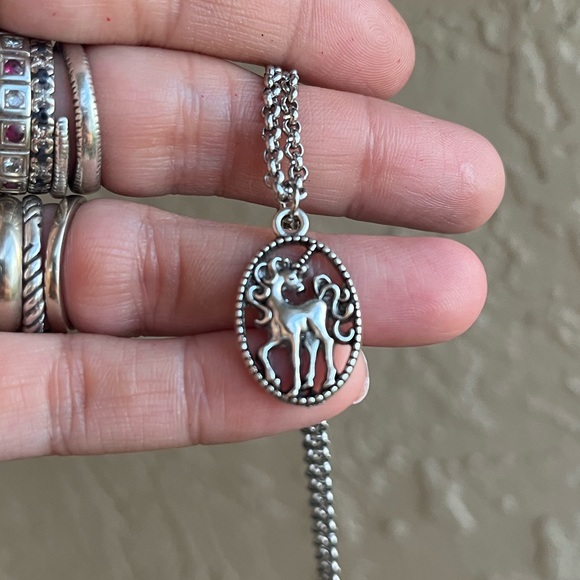 Double layer unicorn rainbow stones stainless steel adjustable choker necklace - Picture 5 of 14